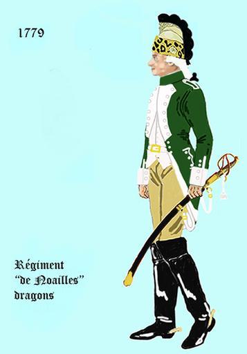 Noailles dragons 1779.png fr l'uniforme du régiment de Noailles dragons de 1779 - casque á la mode dans différentes variations possible de Uniform des französischen Dragonerregiments �Noailles des Jahres 1779 - der Helm ist in ...