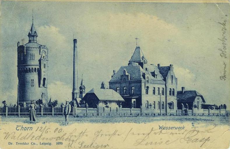 Torun Stare Bielany.jpg pl Widokówka przedstawiająca stację pomp Stare Bielany w Toruniu 1900 oai kpbc umk pl 37933 unknown publisher Dr Trenkler from Leipzig PD-old Uploaded with UploadWizard Water pumping station Stare Bielany in ...