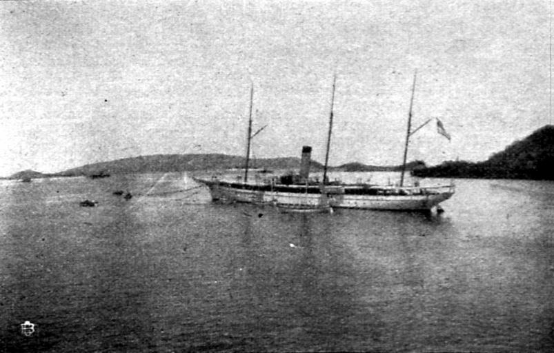 Restaurador – Schleppen auf die Rhede.jpg Rhede before 1904-10-09 75 Tage an Bord des Kreuzers �Restaurador Fortsetzung In Vaterstädtische Blätter Jahrgang 1904 Nr 42 Ausgabe vom 16 Oktober 1904 author not mentioned anywhere other ...