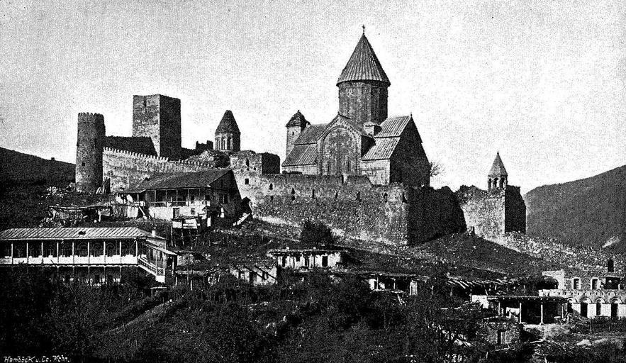 Ananuri (Merzbacher, 1901).jpg en The Ananuri castle 2011-07-10 Aus den hochregionen des Kaukasus wanderungen erlebnisse beobachtungen von Gottfried Merzbacher Published 1901 by Duncker Humblot in Leipzig Written in German H u Co PD-old ...