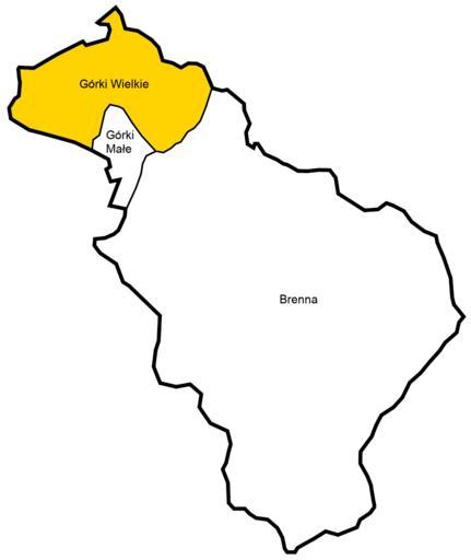 POL Sołectwo Górki Wielkie.png pl Górki Wielkie na mapie gminy own D T G 2011-01-16 Cc-zero Górki Wielkie Locator maps of gmina Brenna