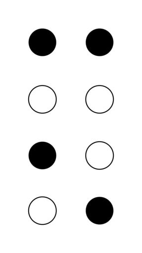 Braille8 Dots-1438.svg 8 dot Braille letter/symbol Dots-1438 Unicode U+2893 Created by 3247 using braille8 pl Braille letters 8 dots Braille_10010011