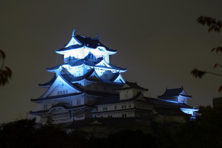 Blue Himeji Castle at night 03.jpg ja 2008年11� �14日の� � �� �世界糖尿病デー� �のテーマカラーのブルーにライトアップされた姫路城� �� �北側から撮影� � Own Corpse Reviver 2008-11-14 Himeji Castle at ...