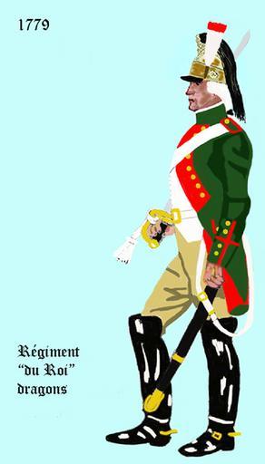 Du Roi dragons 1779.png fr l'uniforme du régiment du Roi dragons de 1779 - casque á la mode dans différentes variations possible de Uniform des französischen Dragonerregiments �du Roi des Jahres 1779 - der Helm ist in verschiedenen ...
