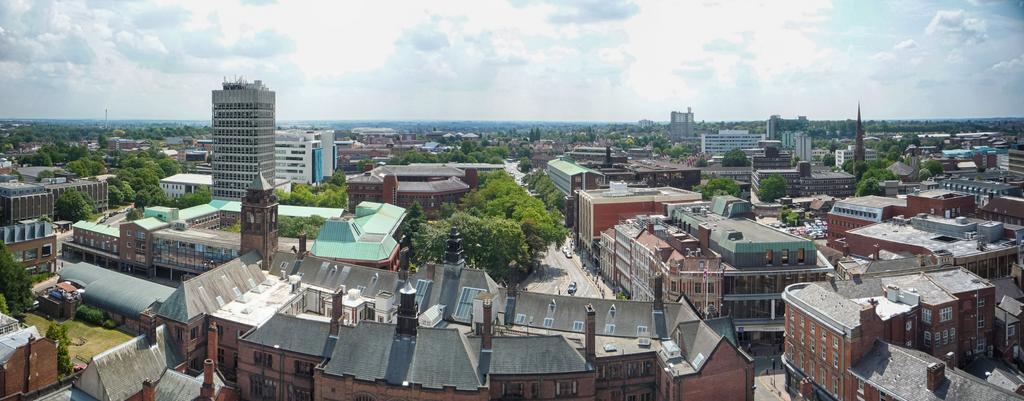 Coventry Cathedral Tower South Panorama.jpg en Coventry Cathedral Tower panoramic views taken on 3rd August 2011 by Si User mintchociecream This version released into the public domain via Wikicommons on 25 Aug 2011 South view - towards ...