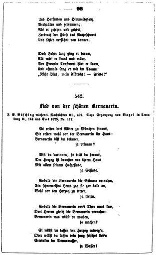 Lied von der schönen Bernauerin 1.jpg en Lied von der schönen Bernauerin first page Lied von der schönen Bernauerin erste Seite fr Lied von der schönen Bernauerin première page A Schöppner Sagenbuch der Bayerischen Lande II Band S 98 ...