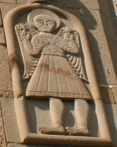 Ananuri facade (A right).jpg en Ananuri facade with an ornate cross Image Ananuri facade jpg Kober 2008 Reliefs of Ananuri