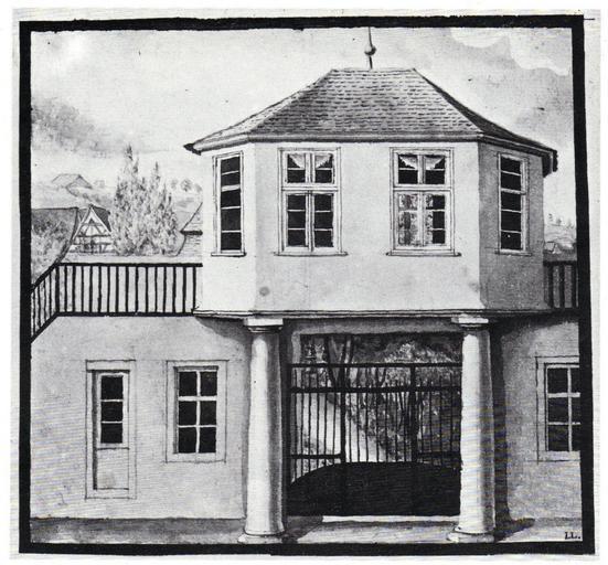 Kehringer b 24 1.jpg Kehringer_ jpg b_23_1 b_24_2 �Wohnhäuschen des Oberamtsarztes Dr Keringer in der Schmidgasse am Eingang in den Garten von Oberstabsarzt Sprinkhardt gelegen Entworfen und gezeichnet 1815-16 von Baumeister J Lembeck ...