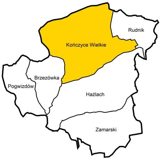 POL Sołectwo Kończyce Wielkie.png pl Sołectwo Kończyce Wielkie na mapie gminy own D T G 2011-01-19 Cc-zero Kończyce Wielkie Locator maps of gmina Hażlach