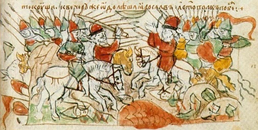Battle of the Alta River (1019).jpeg ru Битва Я� ослава со Святополком на � еке Альте в 1019 году century 15 Радзивилловская летопись http //radzivilovskaya-letopis ru/index php ...