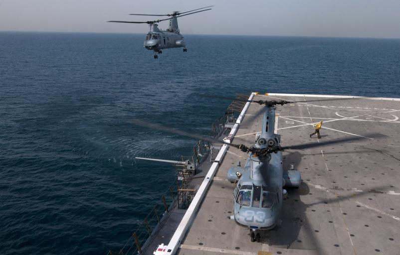 Navy 120209-N-PB383-465 A CH-46E Sea Knight helicopter assigned to the Red Dragons of Marine Medium Helicopter Squadron 268 (Reinforced) departs.jpg en ARABIAN GULF Feb 9 2012 A CH-46E Sea Knight helicopter assigned to the Red Dragons of ...