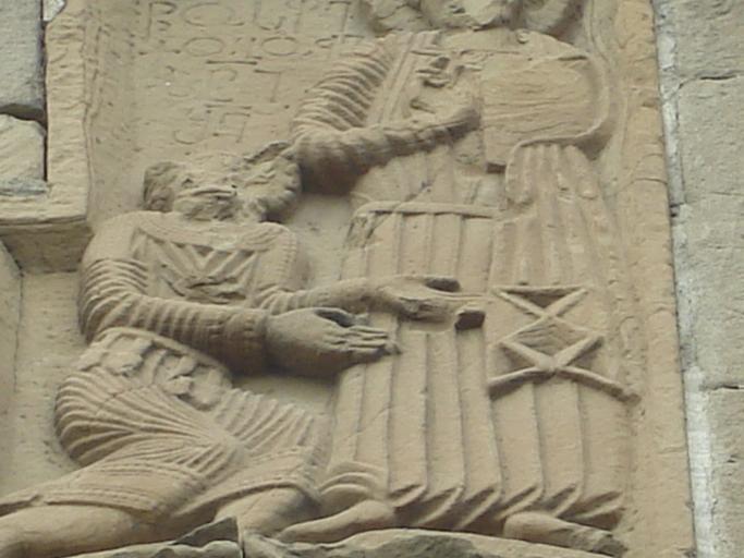 Adarnase praying before Jesus Christ - Jvari Monastery bas relief.JPG en A 7th-century bas-relief from the Monastery of the Holy Cross at Mtskheta Georgia It depicts the 7th-century Georgian prince Adarnase praying before Jesus Christ Own ...