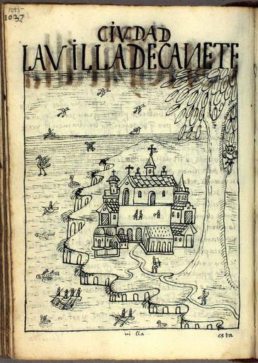 Cañete - POMA1045v.jpg es Dibujo 365 La villa de Cañete 1037 1045 LA VILLA DE CAÑETE CIVDAD http //www kb dk/permalink/2006/poma/1045/es/text/ open imagesize XL Guamán de Poma 1615 PD-old-100 Cañete Chile Nueva corónica y buen ...