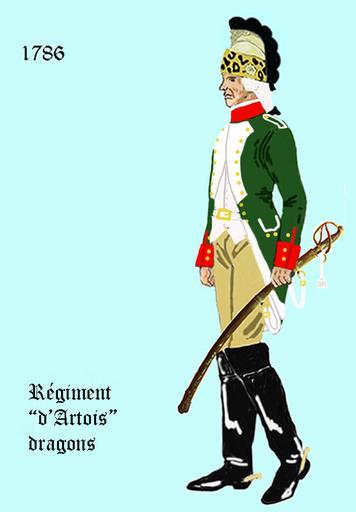 Artios dragons 1786.png en Uniform of the french regiment Dragons d' Artois de Uniform des Regiments Dragons d' Artois fr L' uniforme du Régiment d' Artois dragons - casque á la mode dans différentes variations possible own Centenier ...