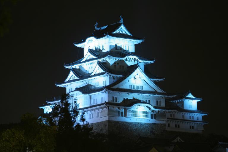 Blue Himeji Castle at night 09.jpg ja 2008年11� �14日の� � �� �世界糖尿病デー� �のテーマカラーのブルーにライトアップされた姫路城� �� �南� �から撮影� � Own Corpse Reviver 2008-11-14 Himeji Castle at ...
