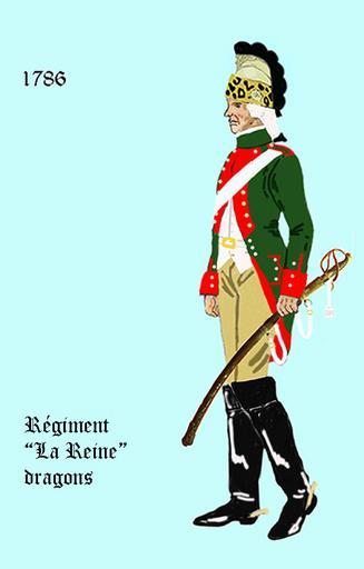 La Reine dragons 1786.png en Uniform of the french regiment La Reine Dragons de Uniform des Regiments La Reine Dragons fr L' uniforme du Régiment La Reine dragons - casque á la mode dans différentes variations possible own User Centenier ...