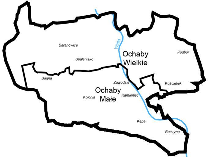 POL Sołectwo Ochaby, Wielkie i Małe.png pl Sołectwo Ochaby podział na Ochaby Wielkie i Małe own D T G 2011-01-17 Cc-zero Ochaby Locator maps of gmina Skoczów