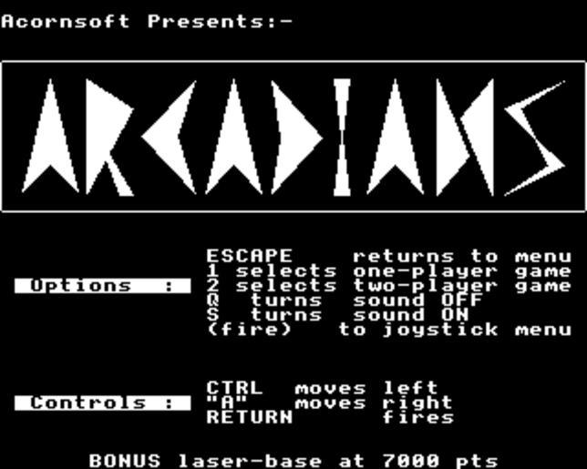 S-arcaa.gif en ARCADIANS Opening Screen Game written by Orlando Game released by Acornsoft own Daelectron 2008-08-15 Acorn Computers BBC