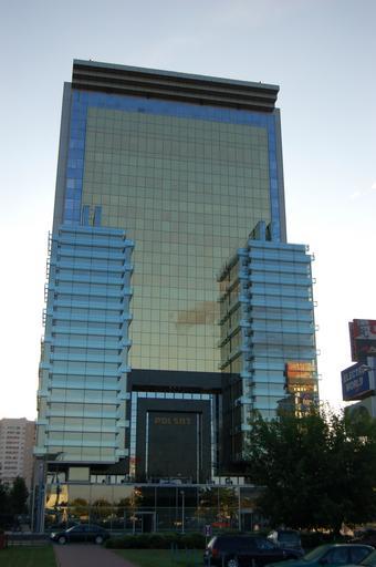Polsat 3.jpg en Polsat building in Warsaw Poland view from Promenada's parking lot pl Budynek Polsatu w Warszawie widok z parkingu Promenady Own Magik 78 00 rip 2009-07-24 Polsat Building