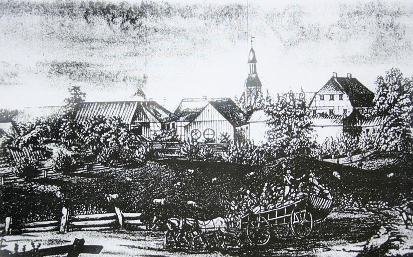 Barnówko landscape.jpg en Total view of Barnówko Berneuchen /Neumark in year 1810 pl Widok Barnówka w 1810 roku de Barnówko Berneuchen /N M Totalansicht im Jahre 1810 Karty z dziejów Dębna praca zbiorowa wydawca PPH Zapol Dmochowski ...