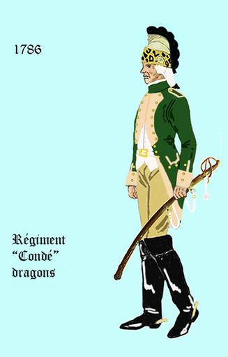 Condé dragons 1786.png en Uniform of the french regiment CondéDragons de Uniform des Regiments Condé Dragons fr L' uniforme du Régiment Condé dragons - casque á la mode dans différentes variations possible own User Centenier 2014 ...