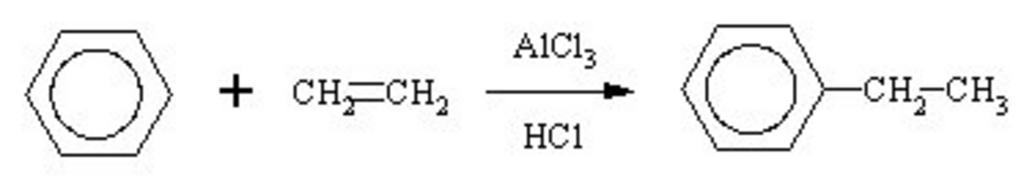 Ethylbenzene production.jpg Ethylbenzene production through a Friedel-Crafts reaction Παρασκευή αίθυλο-βενζολίου διαμέσου μιας αντίδρασης Friedel-Crafts own ; transferred from http //el ...