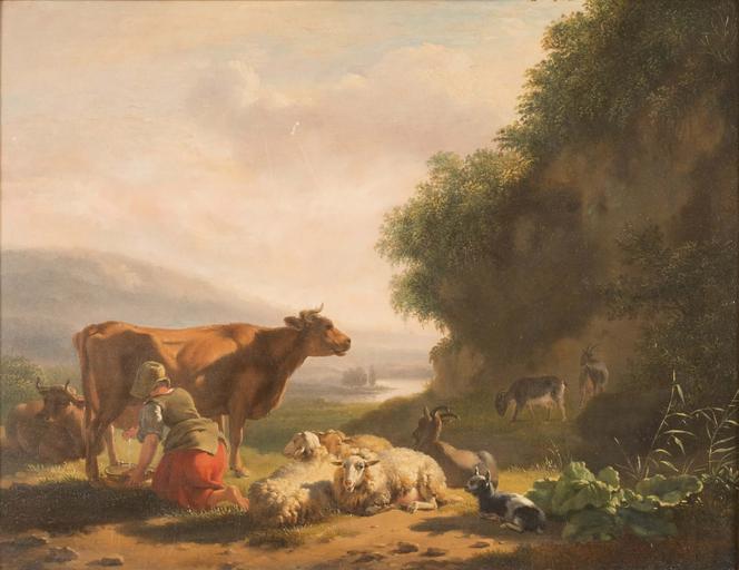 Milkmaid at Dusk by attributed to Balthasar Paul Ommeganck.jpg en A Milkmaid at Dusk by attributed to Balthasar Paul Ommeganck oil on canvas 34 X 43 5 cm Ottocento Ltd Petwoth West Sussex England attributed to Balthasar Paul Ommeganck ...